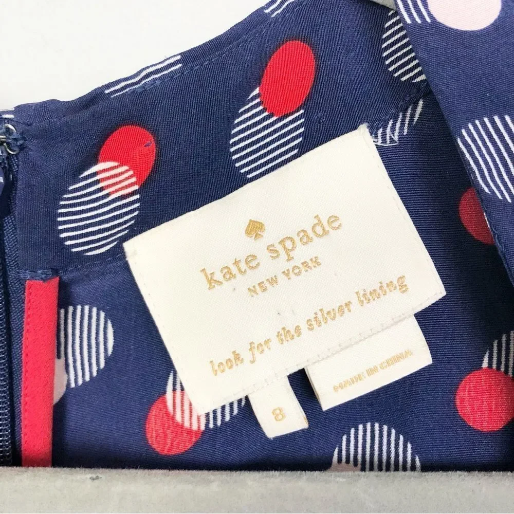 KATE SPADE | Villa Polka Dot Faux Wrap Silk Dress Blue Red Women’s Size 8